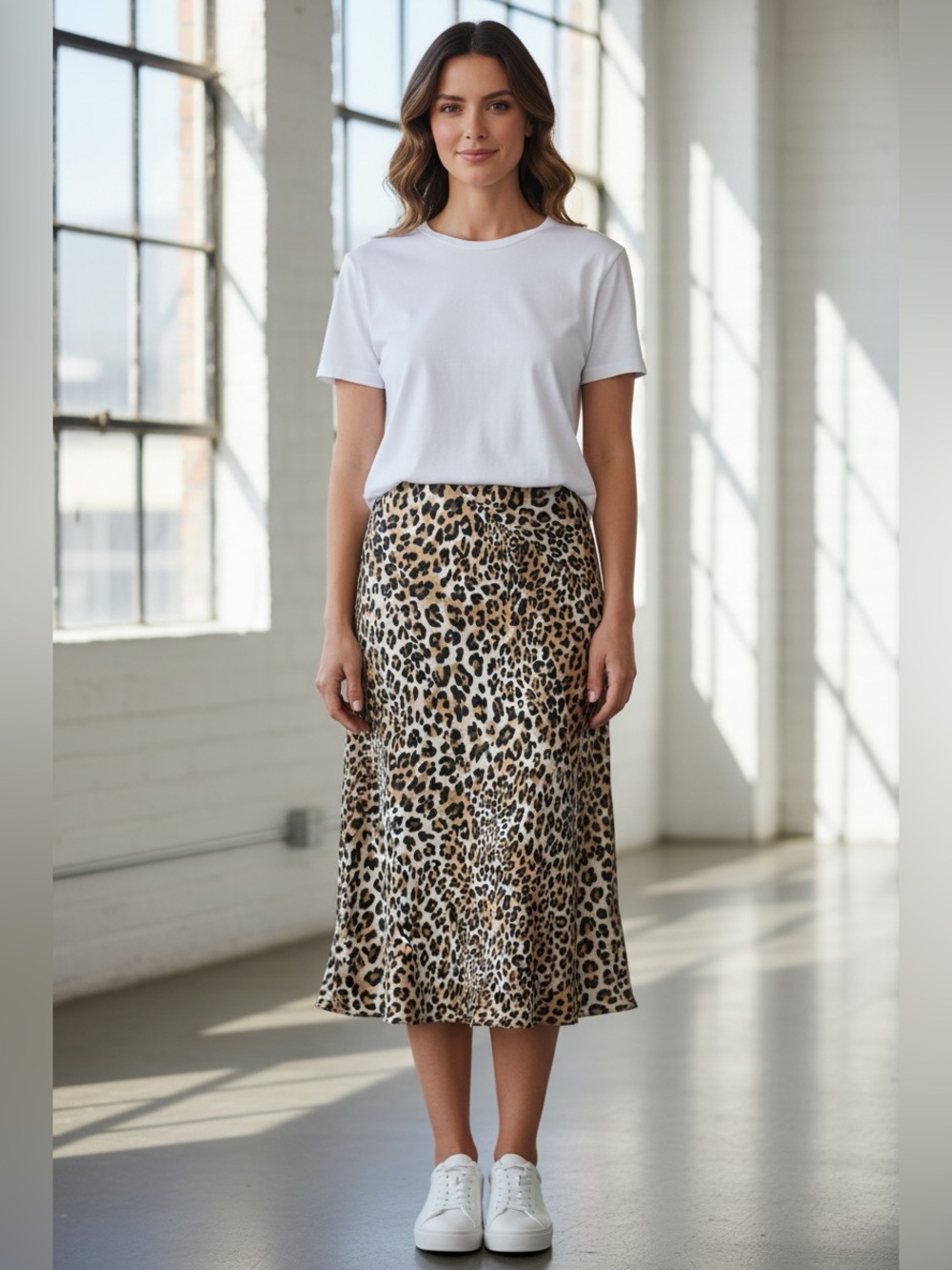 Ellison Leopard-Print Midi Skirt in Brown and Black Size M